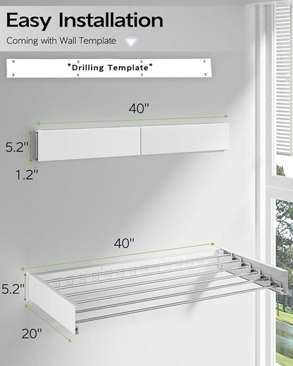 Wall Mounted Clothes Drying Rack 40 inches, Foldable Wall Mount Laundry Rack - Image 7