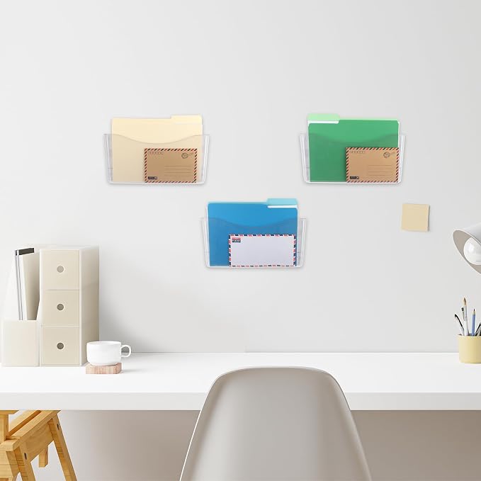 3 Pack Clear Single Pocket Hanging File Organizer, Plastic Wall Mount Paper - Image 6