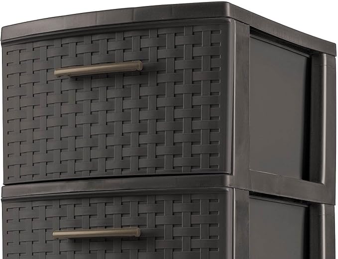 Sterilite Espresso 26306P02 15" X 12 5/8" X 24" Brown 3 Drawer Weave Tower - Image 4