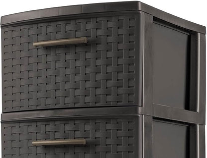 Sterilite Espresso 26306P02 15" X 12 5/8" X 24" Brown 3 Drawer Weave Tower - Image 4