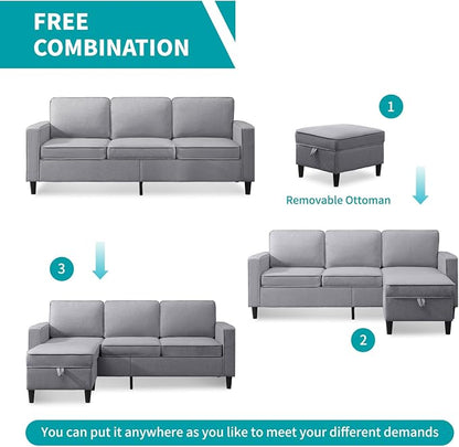 BALUS 78" W Sectional Couches for Living Room, Linen Fabric Sofa - Image 8