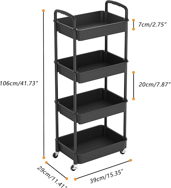 MOYIPIN 4-Tier Plastic Rolling Utility Cart - Image 3