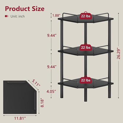Tajsoon 3 Tier Corner Shelf Stand, Standing Corner Shelf Unit, Industrial - Image 3