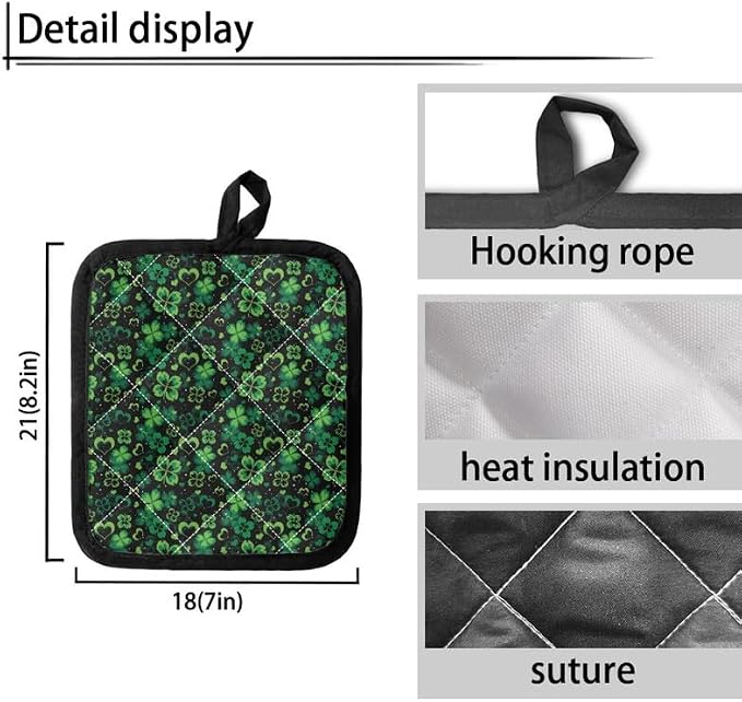 St. Patrick's Day Pot Holders for Kitchen Heat Resistant Cotton, Cartoon Leaf - Image 3