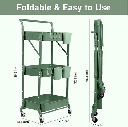 Amatic 3-Tier Folding Rolling Utility Cart - Image 2