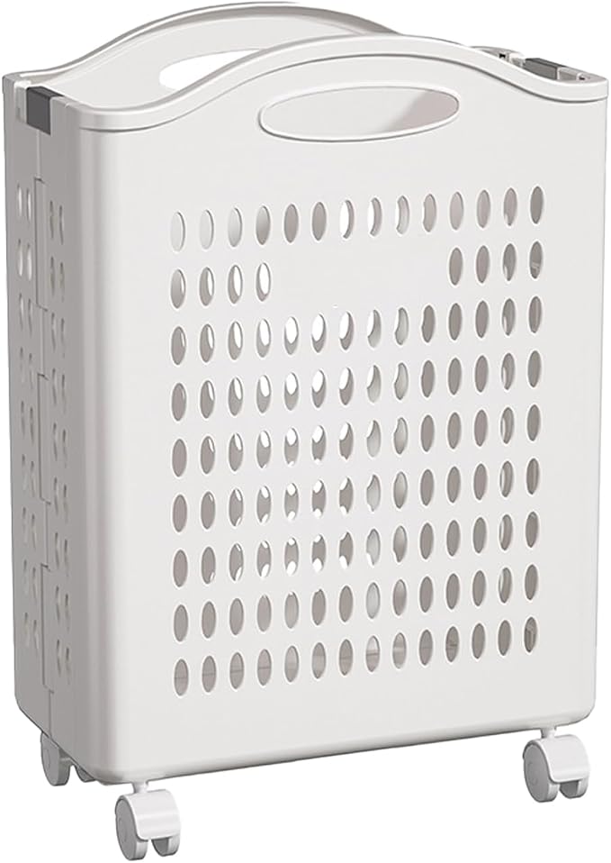 Rolling Laundry Hamper with Wheels White Plastic Storage Bin with Handles by HomePage
