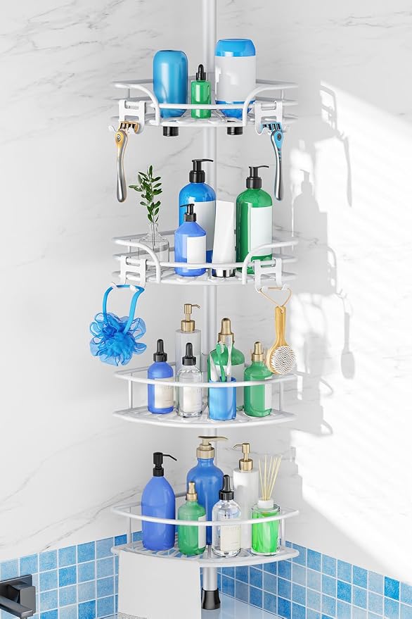 HAMITOR Shower Caddy Corner Tension Pole: 4-Tier Large Capacity Bathroom by HAMITOR