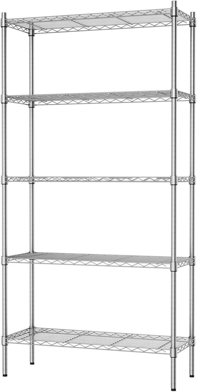 Auslar 5-Tier Heavy Duty Wire Shelving, Adjustable Storage Rack, Chrome | 14"D by Auslar