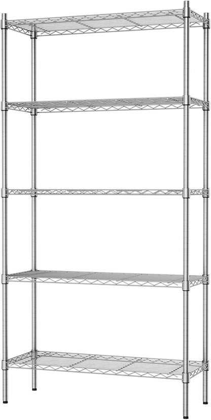 Auslar 5-Tier Heavy Duty Wire Shelving, Adjustable Storage Rack, Chrome | 14"D by Auslar