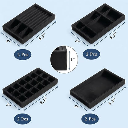 Elsjoy 8 Pack 4 Styles Black Velvet Jewelry Trays, Jewelry Organizer Tray - Image 2