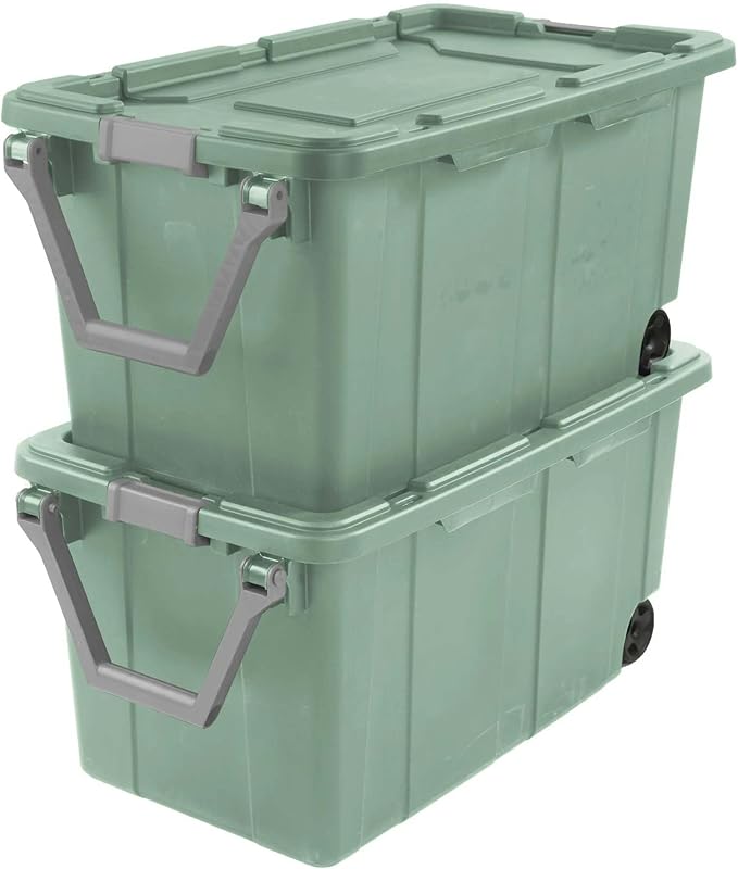 40 Gallon Wheeled Industrial Tote, Rugged Plastic Storage Bin, Latch Lid - Image 6