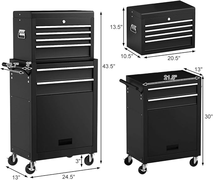Goplus Rolling Tool Chest, 6-Drawer Tool Box Organizer w/Auto Locking System & - Image 3