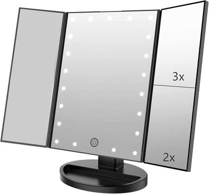 Tri-fold Lighted Vanity Makeup Mirror by Flymiro