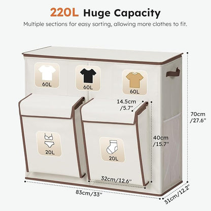 SOLEDI 220L Laundry Hamper 3 Section, Extra Large Laundry Basket - Image 7