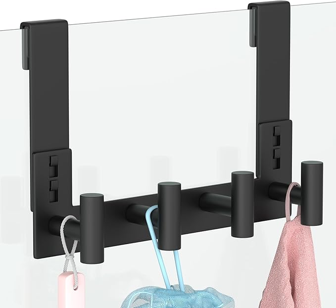 PMMASTO No-Drill Extra Long Shower Hooks, Fits 3/8" Thick Door, Heavy Duty by PMMASTO