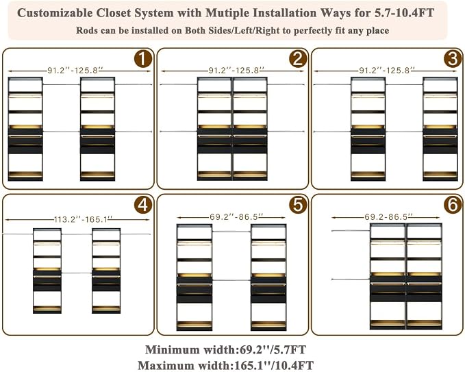 Closet System Set of 2, 5.7-10.4FT Closet Organizer System - Image 4