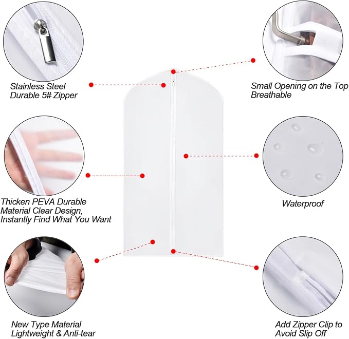 Garment Bags for Hanging Clothes 24''X48'' Suit Bags for Closet Storage Plastic - Image 3