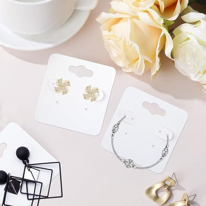 joycraft 100Pcs Earring Display Holder Cards, 2 Inch White Earring Hanging Cards - Image 7