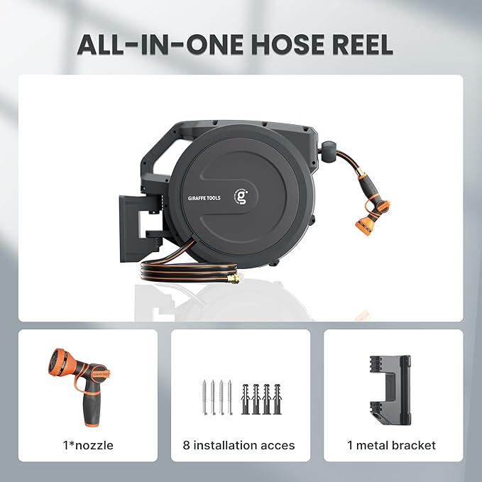 Giraffe Tools PRO Heavy Duty Retractable Garden Hose Reel - 78ft 1/2 Inch Auto - Image 2