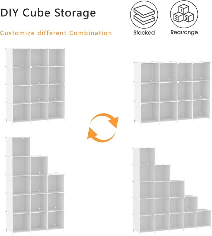 AWTATOS Cube Storage Organizer Storage 12 Cube Bookshelf DIY Plastic Closet - Image 5
