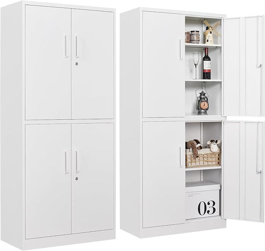 Metal Storage Cabinet with 3 Adjustable Shelves, Tall Steel Pantry Cabinets 4 by SISESOL