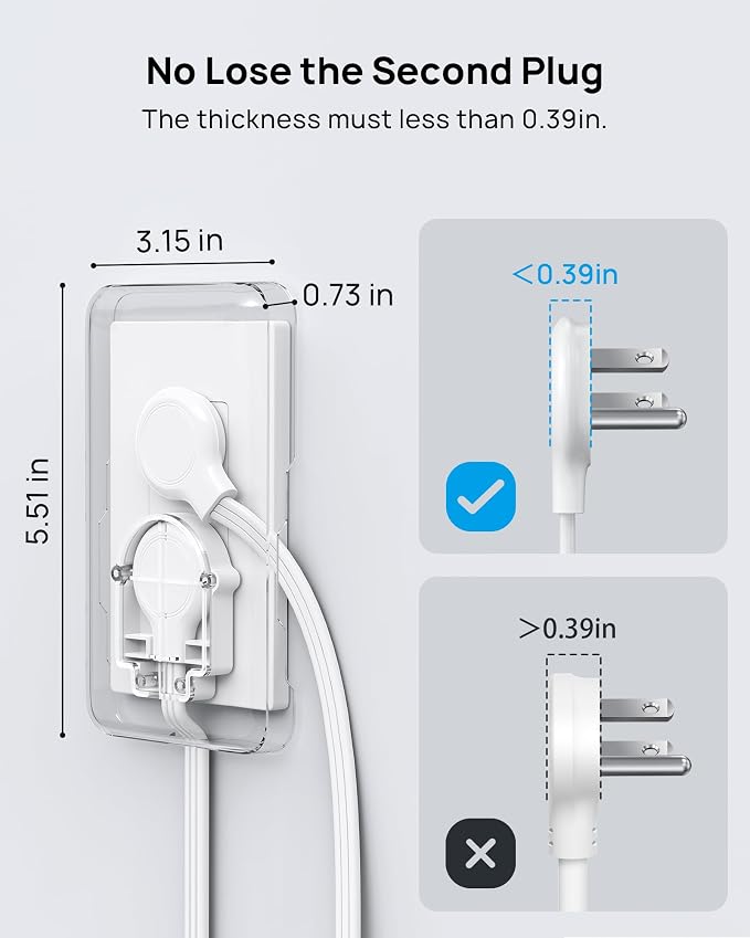 TROND Flat Power Strip with Outlet Cover - 10FT Long Extension Cord with 8 AC - Image 9