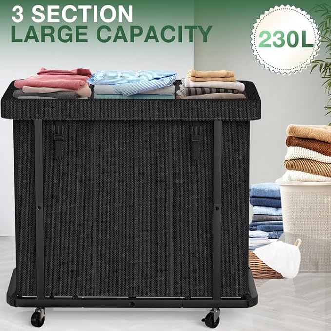 60 Gal Laundry Basket with Lid, Rolling Laundry Hamper with Wheels, Dirty - Image 2