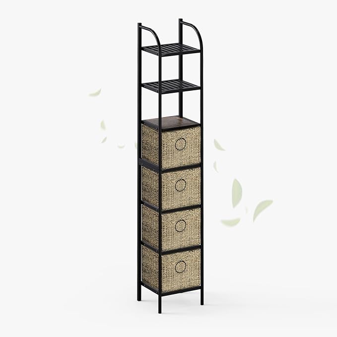 Zhongma Bathroom Storage Tower, 7-Tier Narrow Bookcase w/Baskets - Image 4