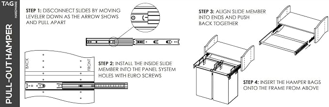 TAG Hardware Full Extension Pullout Laundry Hamper - Image 7