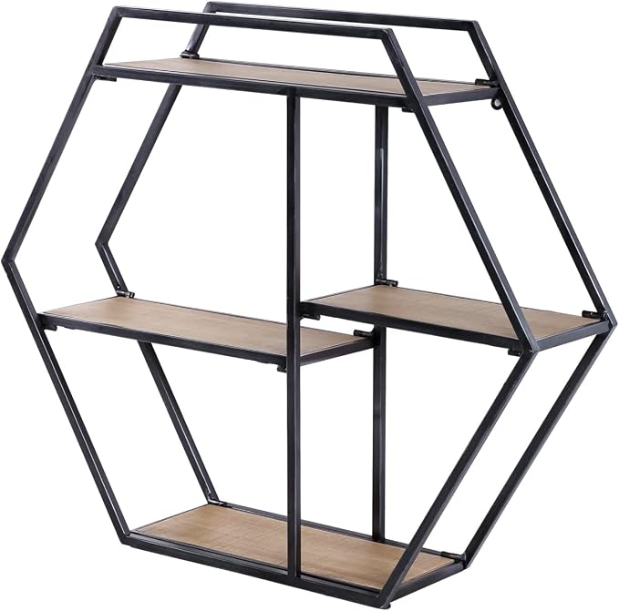 4 Tier Industrial Style Foldable Hexagon-Shaped Wall Shelves | 21" x 24" by Synovana