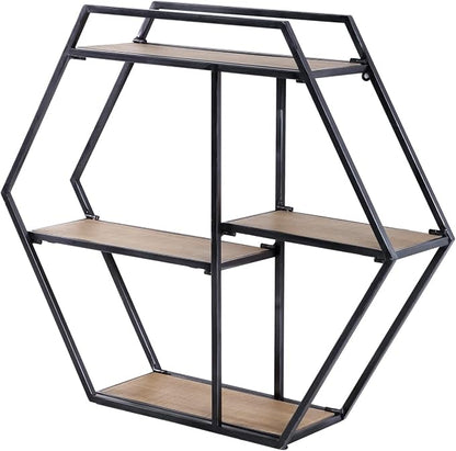 4 Tier Industrial Style Foldable Hexagon-Shaped Wall Shelves | 21" x 24" by Synovana