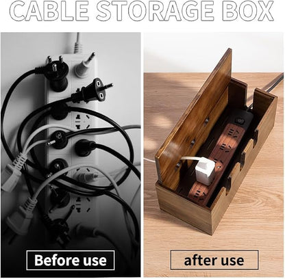 Large Cable Management Box, Wooden Cord Hider Desk Organizer, Power Strip and - Image 3