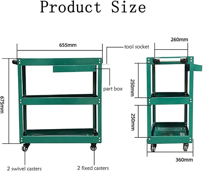 ICEMOB Utility Service Cart, 3-Tier Commercial Tool Cart Mobile Work Table - Image 6