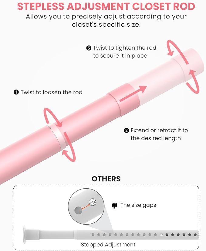 Closet Rods for Hanging Clothes, 17 to 99 Inches Stepless Adjustable Metal - Image 2