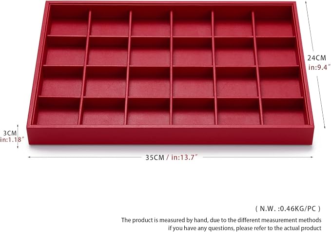Oirlv Gorgeous Red Leather 24 Gird Jewelry Tray Stackable Jewelry Drawer - Image 9