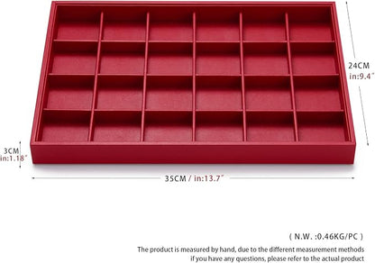 Oirlv Gorgeous Red Leather 24 Gird Jewelry Tray Stackable Jewelry Drawer - Image 9
