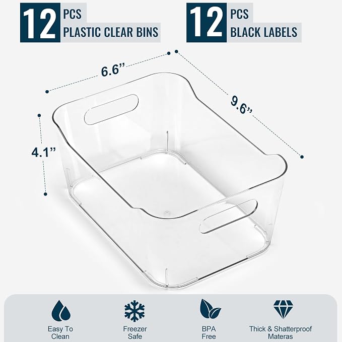 12 PACK Multiuse Clear Plastic Storage Bins - Image 2