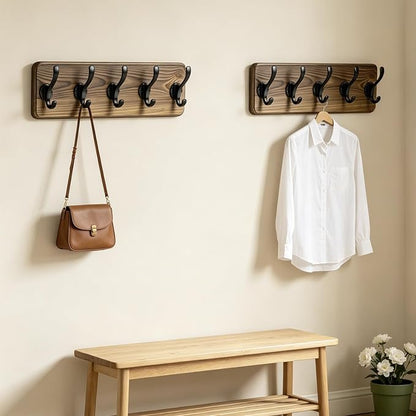 17" Coat Rack Wall Mount with 5 Metal Hooks, Rustic Wall Mounted Coat Rack | - Image 3