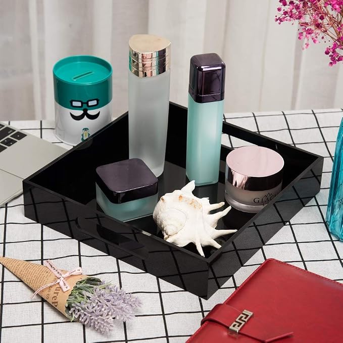 Glossy Black Sturdy Acrylic Serving Tray - Image 3