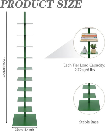 9 Tier Metal Spine Bookshelf Tower, Adjustable Vertical Tower - Image 2