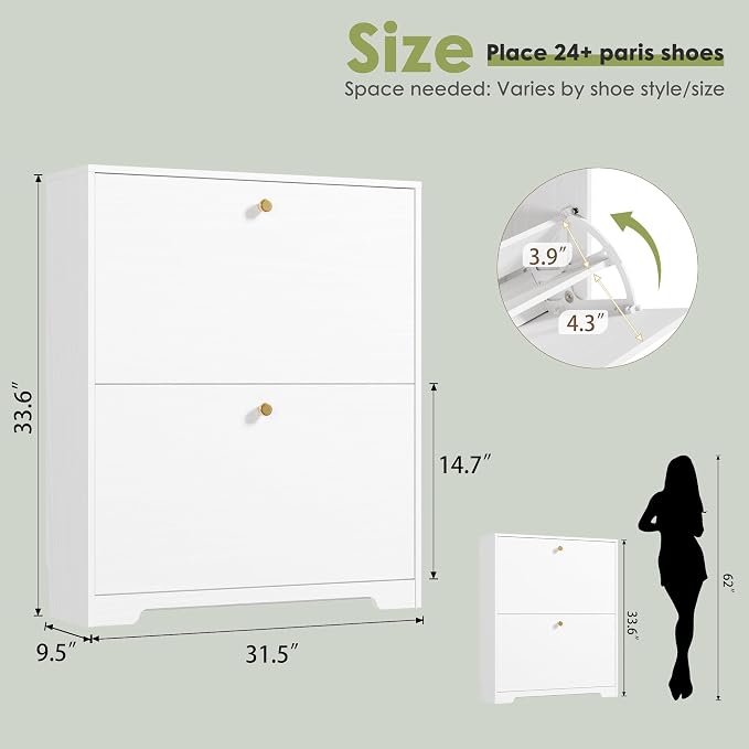 Nicetree Shoe Cabinet with 2 Flip Drawers, Narrow Shoe Organizer Cabinet - Image 2