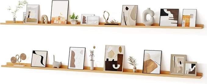 Floating Picture Ledge Shelves for Wall Set of 2, 95 Inches Picture Ledge Shelf by FunMemories