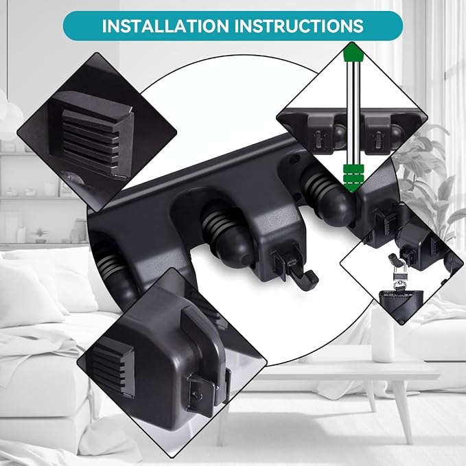 Broom Holder Wall Mount, 2 Packs Heavy Duty Cleaning Supplies Organizer - Image 3