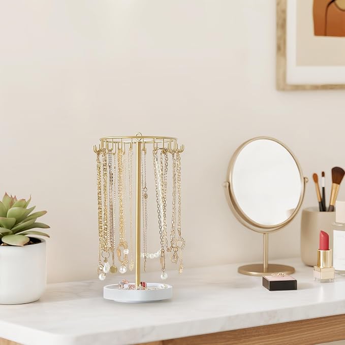 Mkono Rotating Necklace Holder, 22 Hooks Hanging, Storage - Image 3