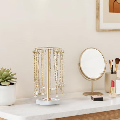 Mkono Rotating Necklace Holder, 22 Hooks Hanging, Storage - Image 3