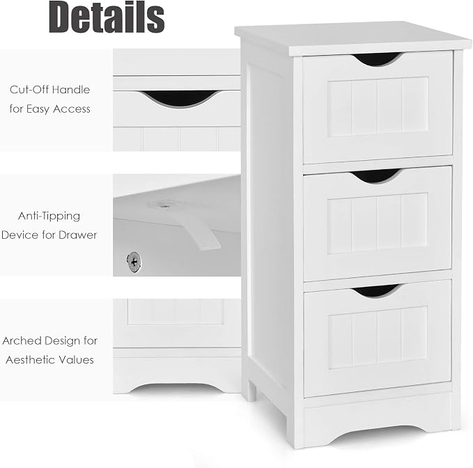 Tangkula Floor Cabinet with 3 Drawers Wooden Storage Cabinet - Image 9