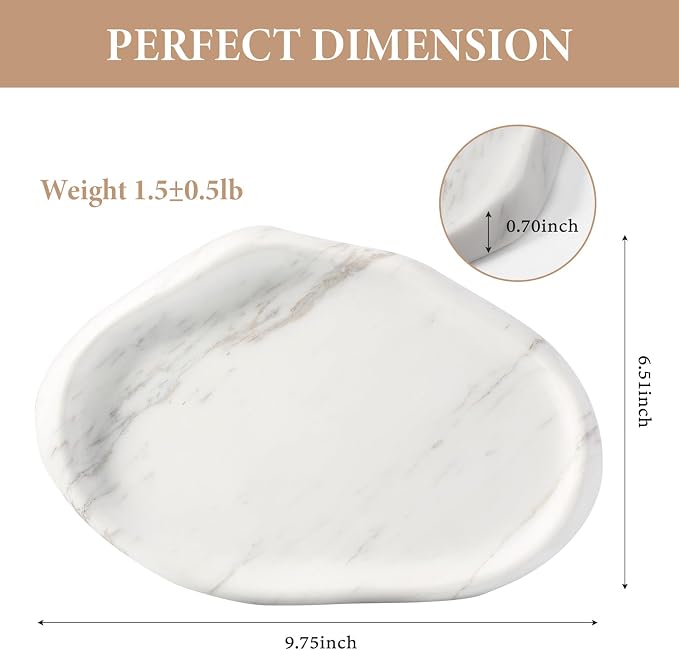 Koville Luxurious Natural White Marble Vanity Tray, Cloud Shape Serving Stone - Image 2