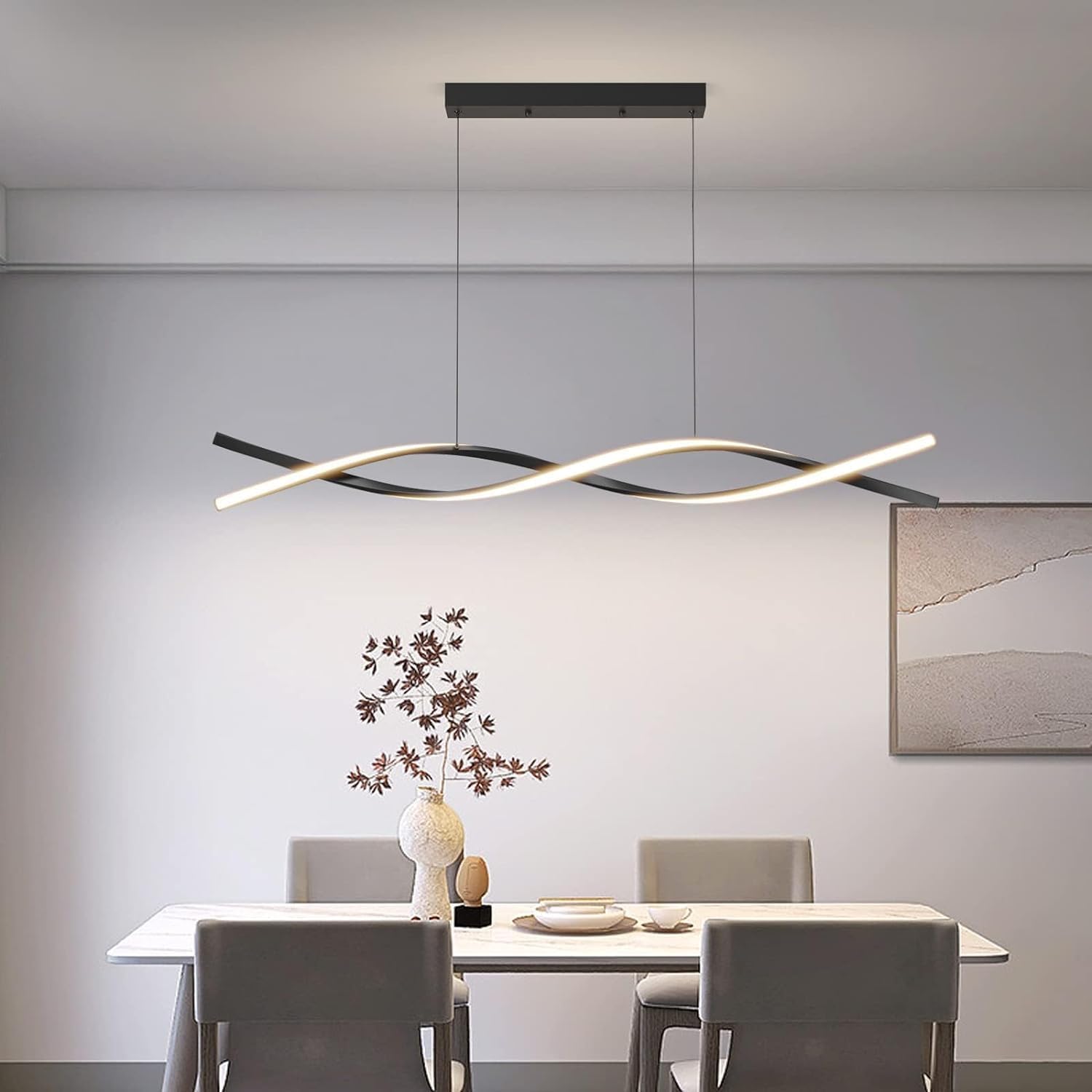 Modern Ceiling Chandelier Light, Acrylic Anti Flicker Pendant Lamp with Remote Control Dimmable 3 Color Mode & Brightness (Warm Cool Neutral Light) for Kitchen Bar Walnut