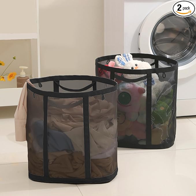 Mesh Bag with Handles, Collapsible Laundry Basket, Foldable Laundry Bag by HGZBS