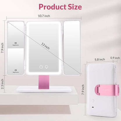 EASEHOLD Foldable Tri-Fold Lighted Makeup Vanity Mirror - Image 13